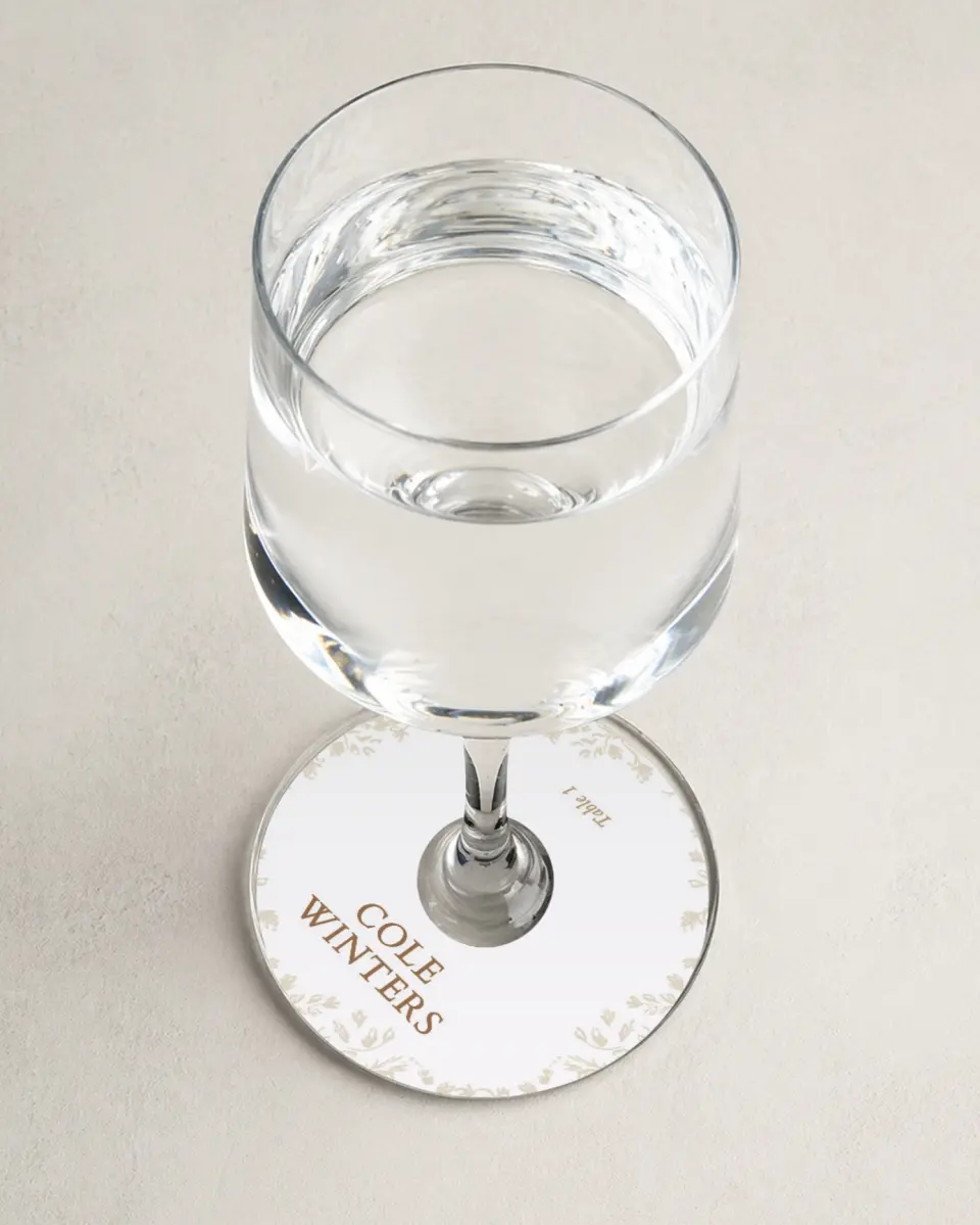 This is a 3" Circle Wedding Place Card called Soft Branchlets printed in full color on Premium Smooth paper
