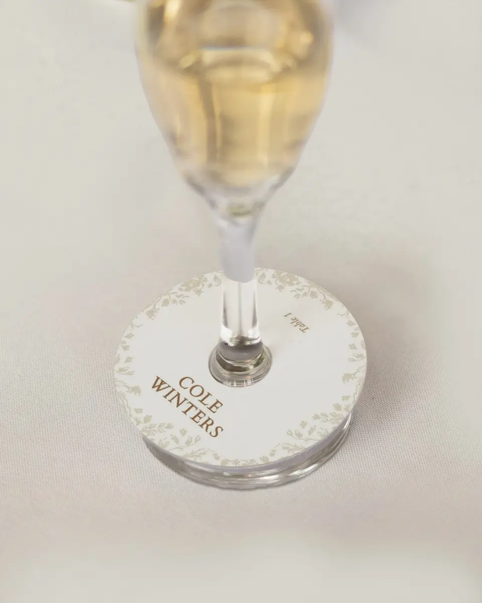 This is a 3" Circle Wedding Place Card called Soft Branchlets printed in full color on Premium Smooth paper