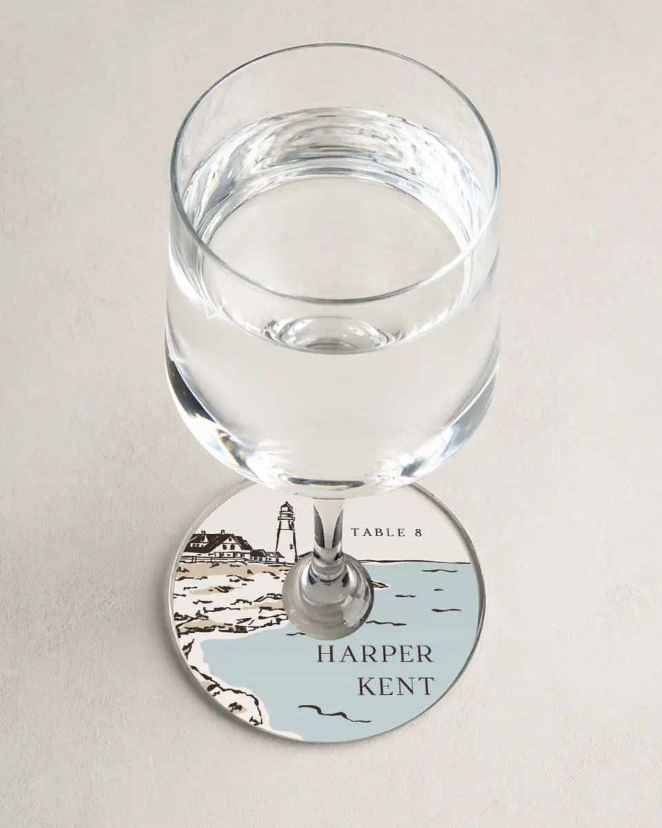This is a 3" Circle Wedding Place Card called Beacon of Love printed in full color on Premium Smooth paper