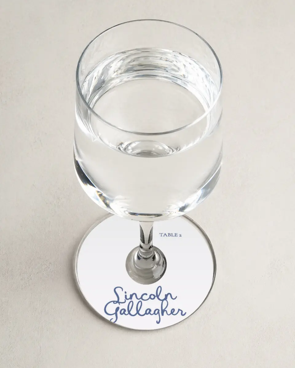 This is a 3" Circle Wedding Place Card called Love by the Sea printed in full color on Premium Smooth paper