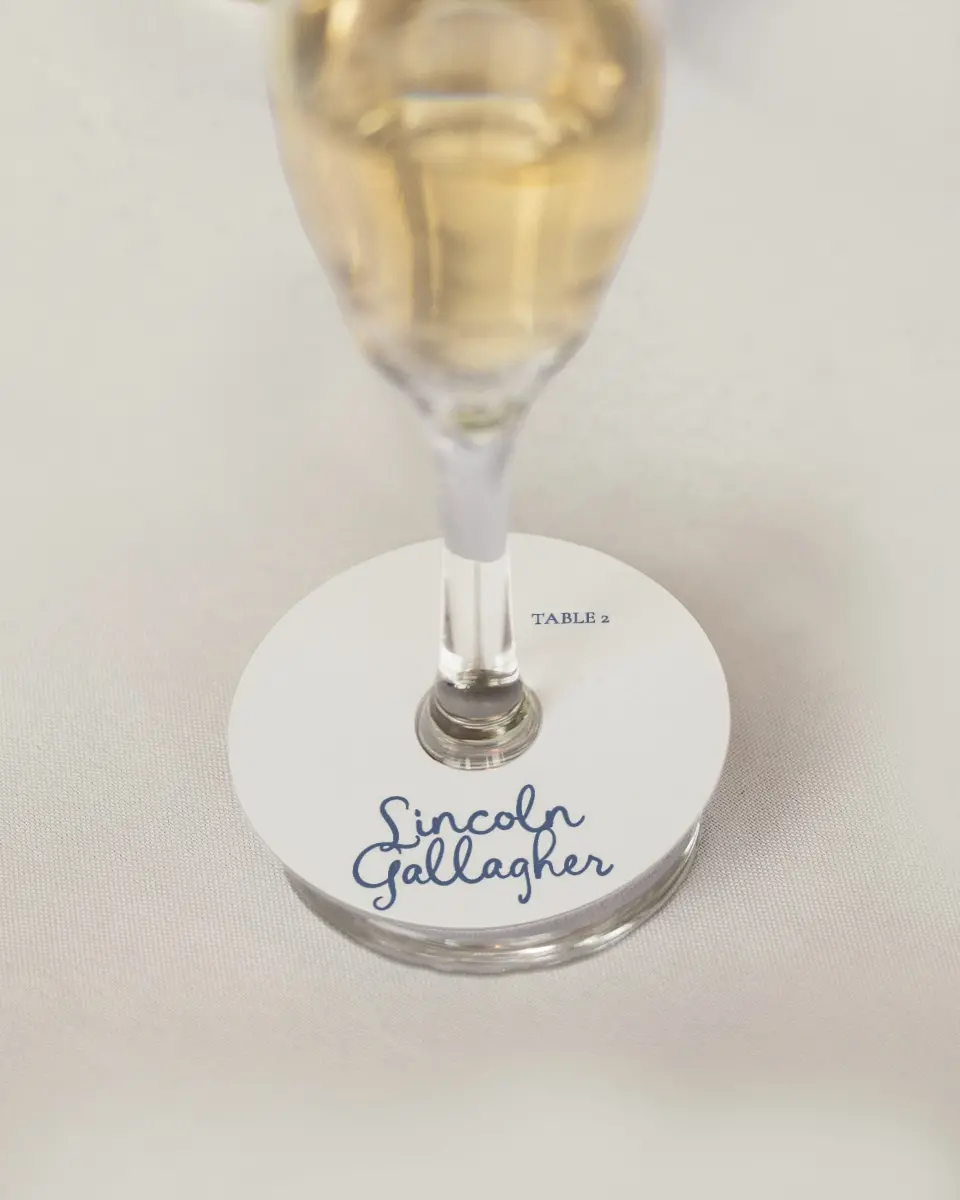 This is a 3" Circle Wedding Place Card called Love by the Sea printed in full color on Premium Smooth paper