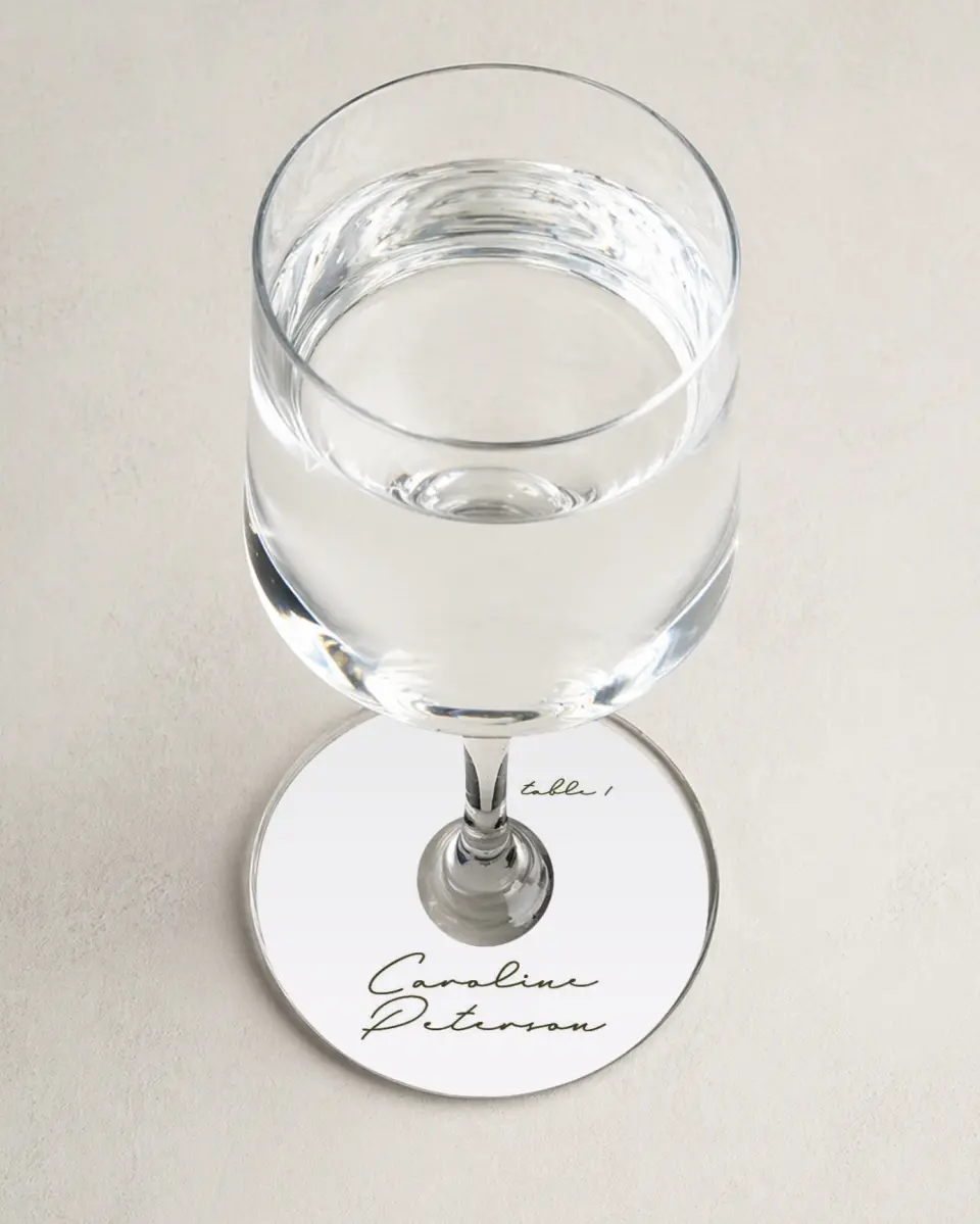 This is a 3" Circle Wedding Place Card called Whimsical Shells printed in full color on Premium Smooth paper