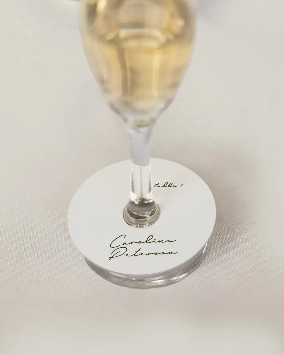 This is a 3" Circle Wedding Place Card called Whimsical Shells printed in full color on Premium Smooth paper