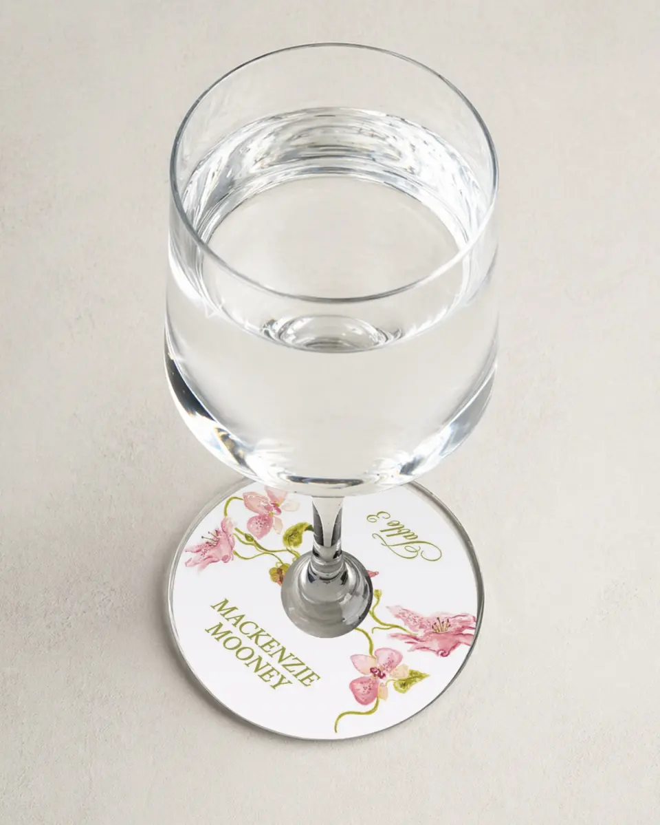 This is a 3" Circle Wedding Place Card called Paradise in Bloom printed in full color on Premium Smooth paper