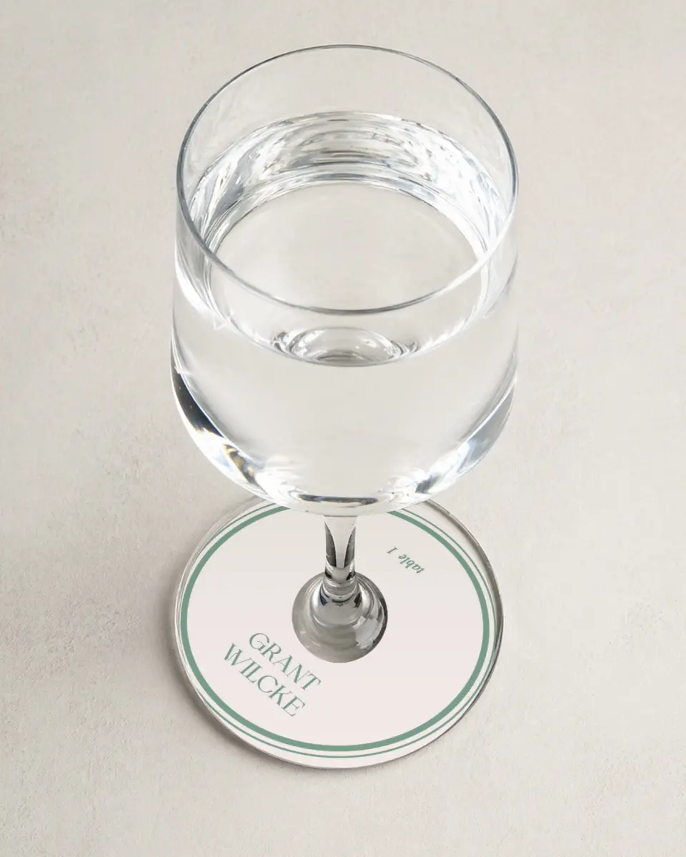 This is a 3" Circle Wedding Place Card called Vintage Dream printed in full color on Premium Smooth paper