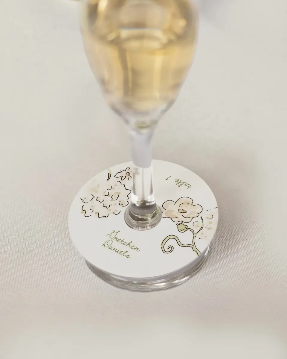 This is a 3" Circle Wedding Place Card called Soft Garden Vows printed in full color on Premium Smooth paper