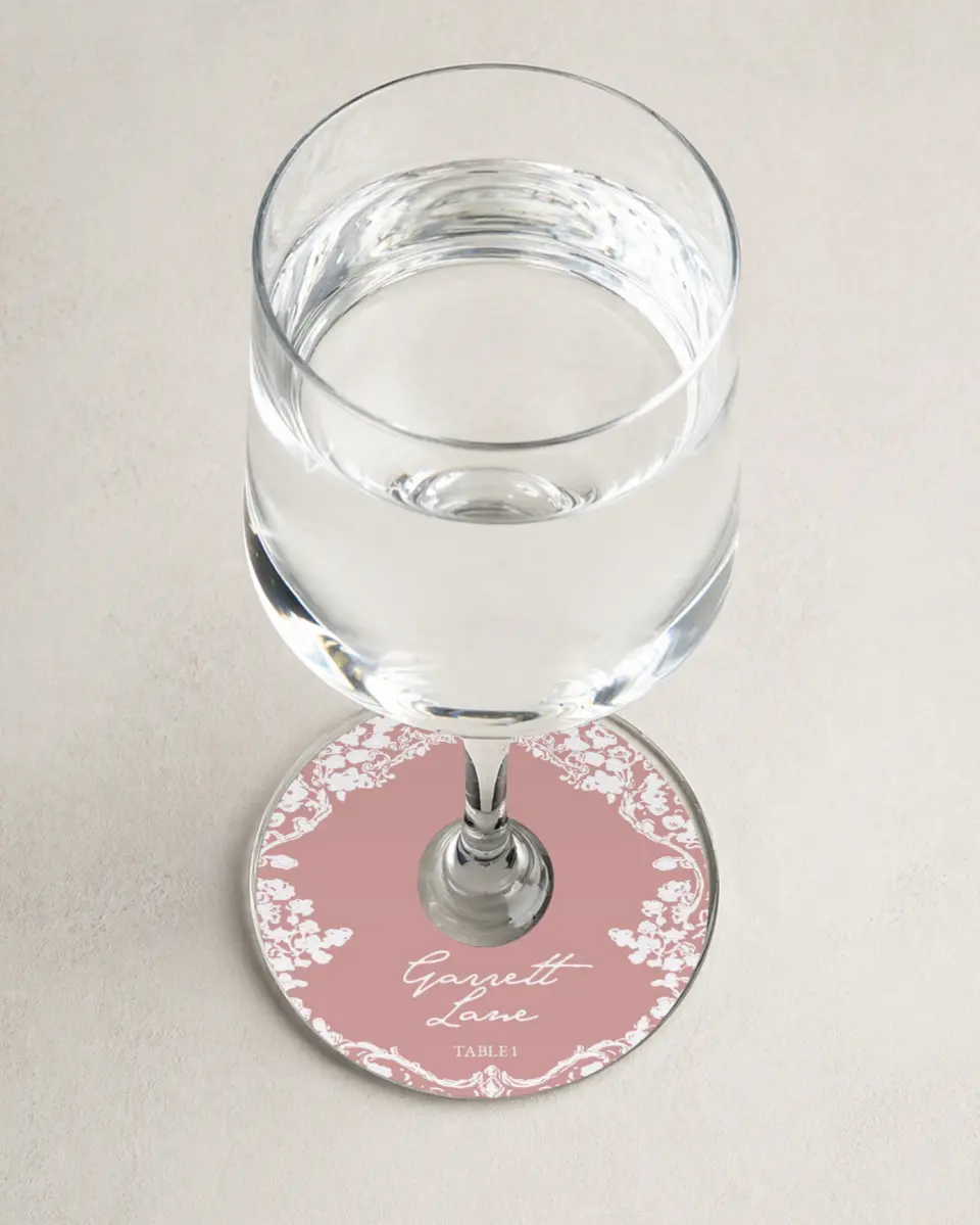 This is a 3" Circle Wedding Place Card called Verdant Romance printed in full color on Premium Smooth paper