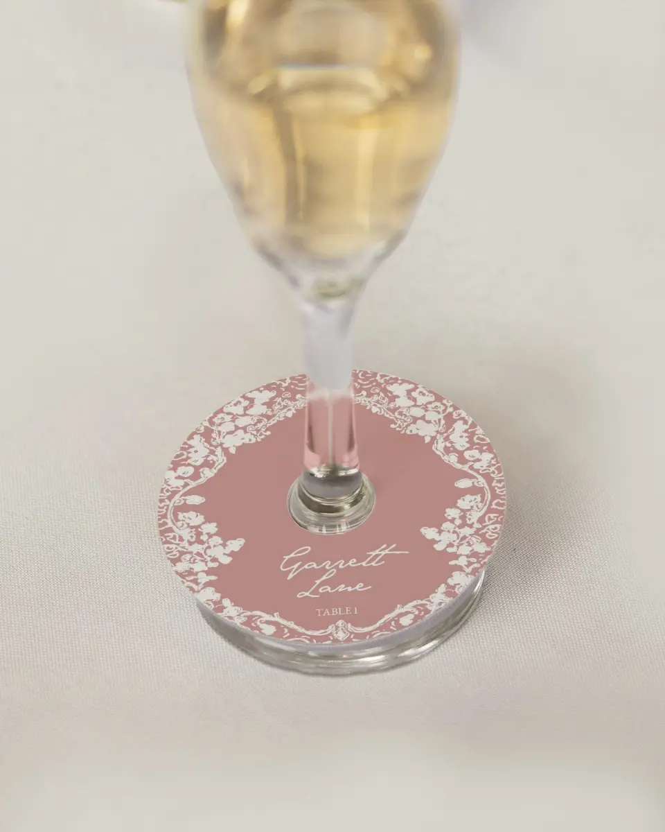 This is a 3" Circle Wedding Place Card called Verdant Romance printed in full color on Premium Smooth paper