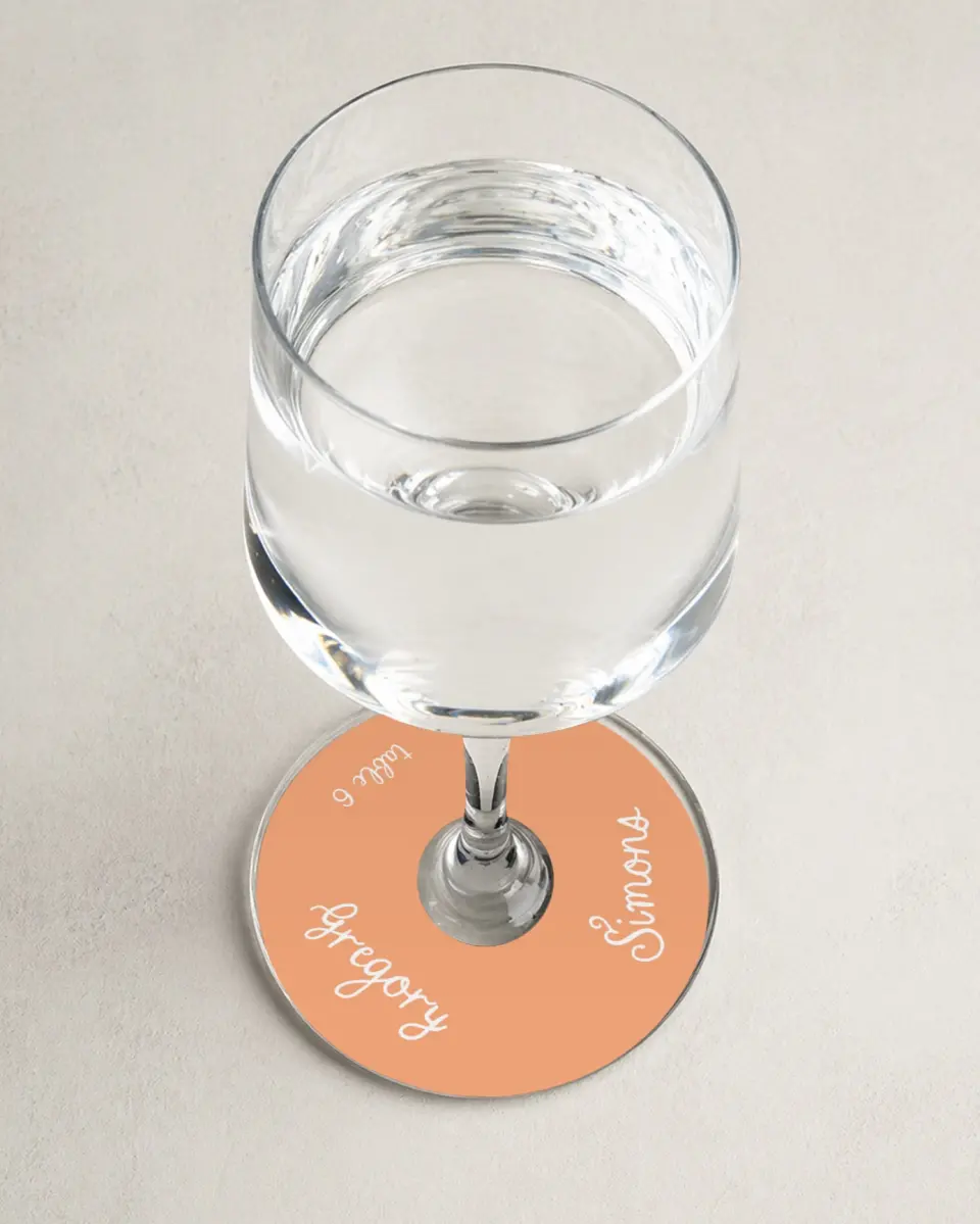 This is a 3" Circle Wedding Place Card called Wavy Love printed in full color on Premium Smooth paper