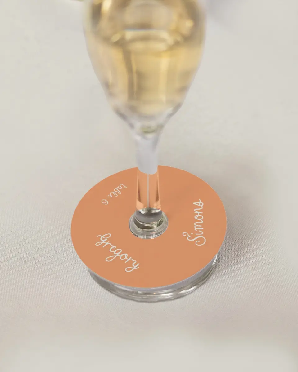 This is a 3" Circle Wedding Place Card called Wavy Love printed in full color on Premium Smooth paper