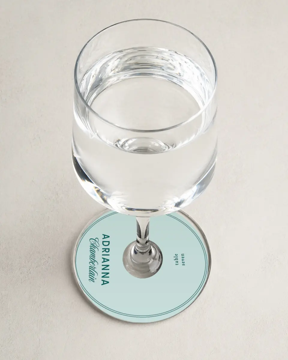 This is a 3" Circle Wedding Place Card called Faithful Frame printed in full color on Premium Smooth paper