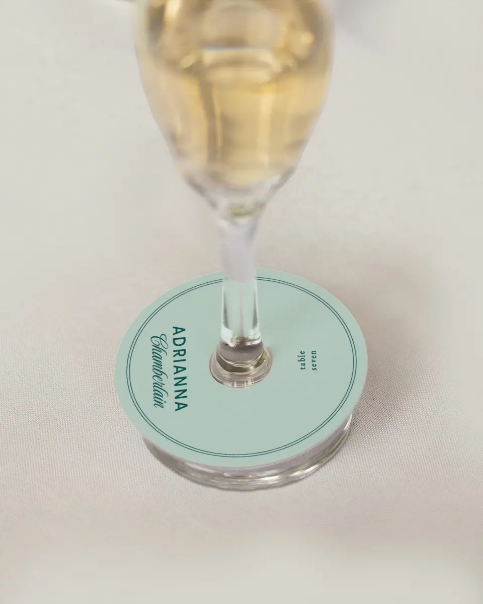 This is a 3" Circle Wedding Place Card called Faithful Frame printed in full color on Premium Smooth paper
