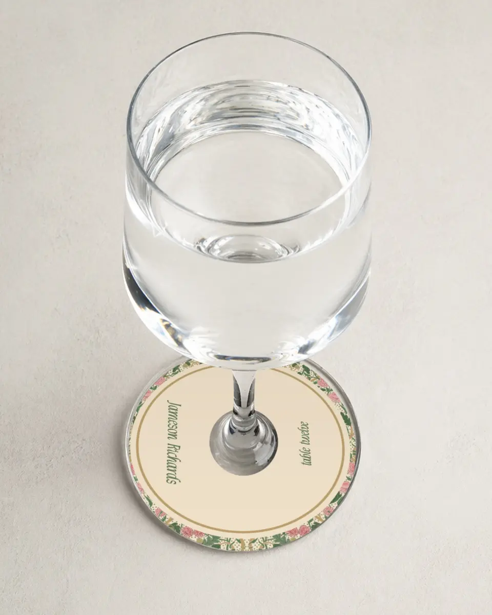 This is a 3" Circle Wedding Place Card called Regal Garden printed in full color on Premium Smooth paper
