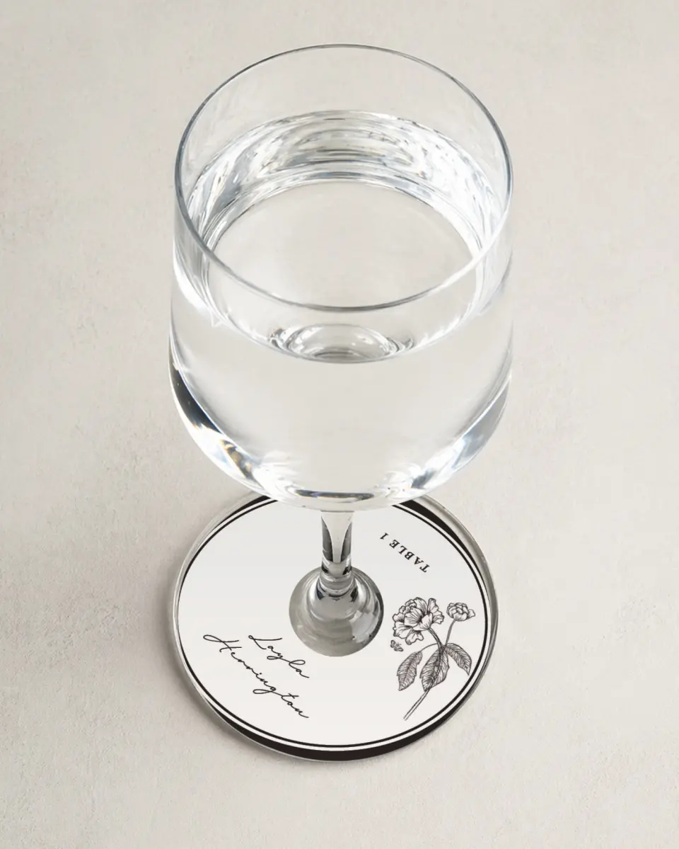 This is a 3" Circle Wedding Place Card called Opulent Endearment printed in full color on Premium Smooth paper