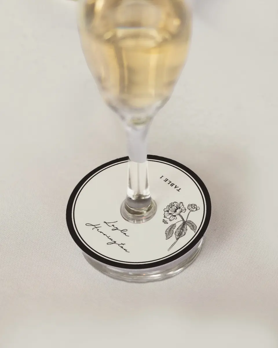 This is a 3" Circle Wedding Place Card called Opulent Endearment printed in full color on Premium Smooth paper