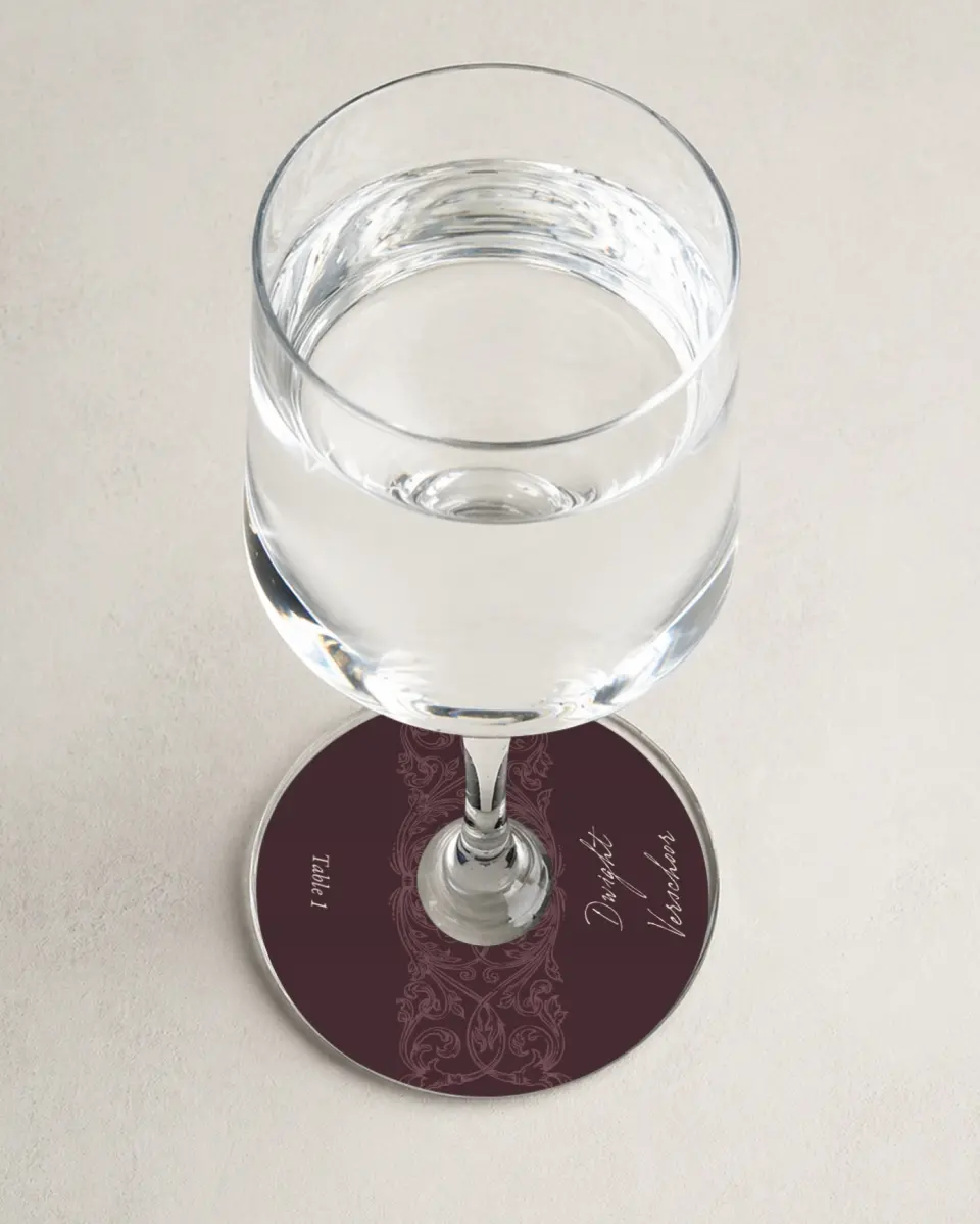 This is a 3" Circle Wedding Place Card called Victorian Aura printed in full color on Premium Smooth paper