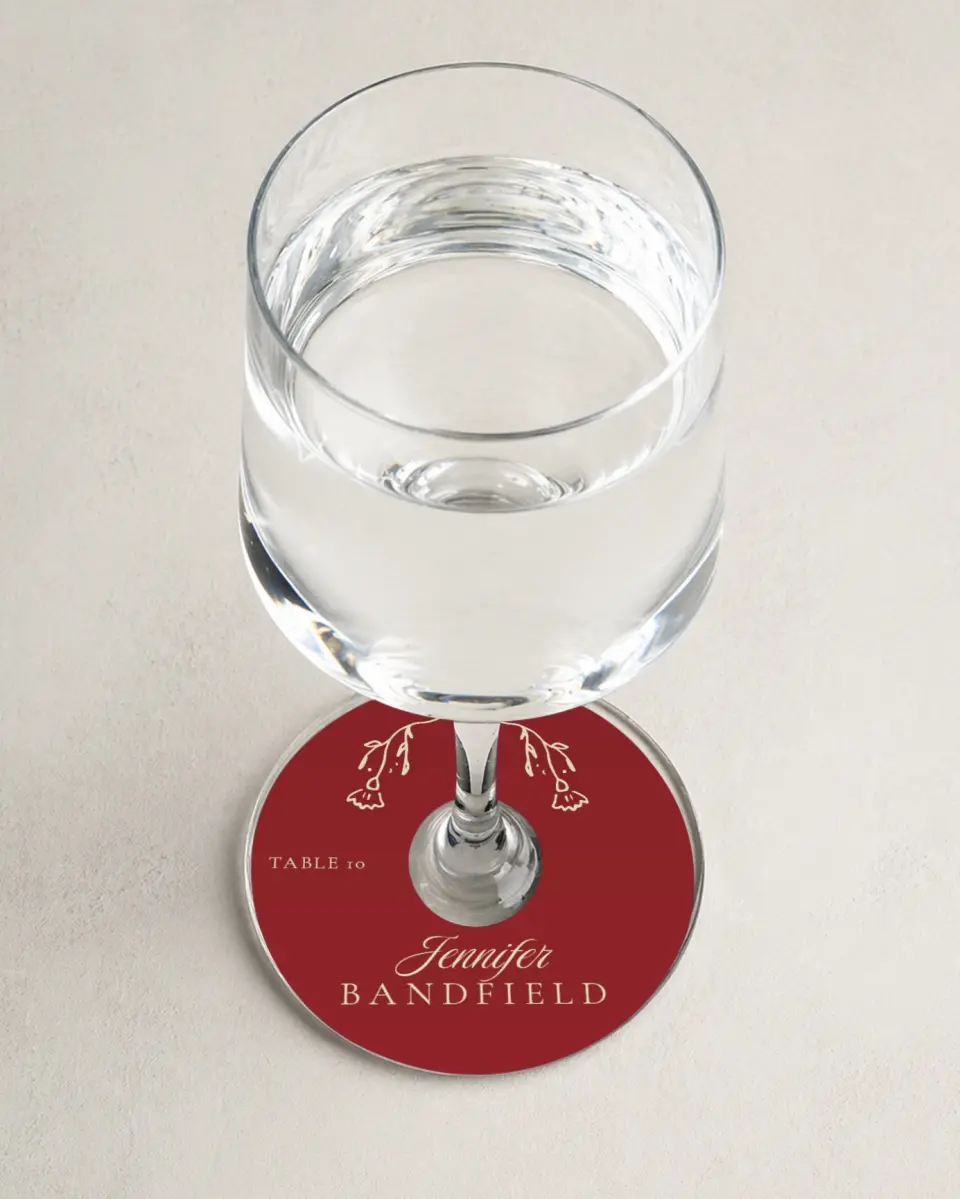 This is a 3" Circle Wedding Place Card called Bloom & Crest printed in full color on Premium Smooth paper