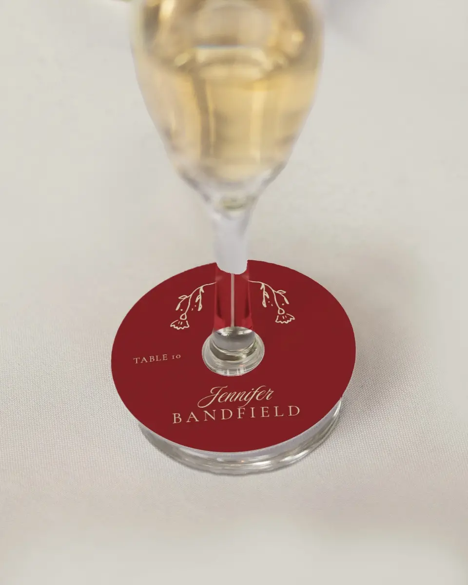 This is a 3" Circle Wedding Place Card called Bloom & Crest printed in full color on Premium Smooth paper