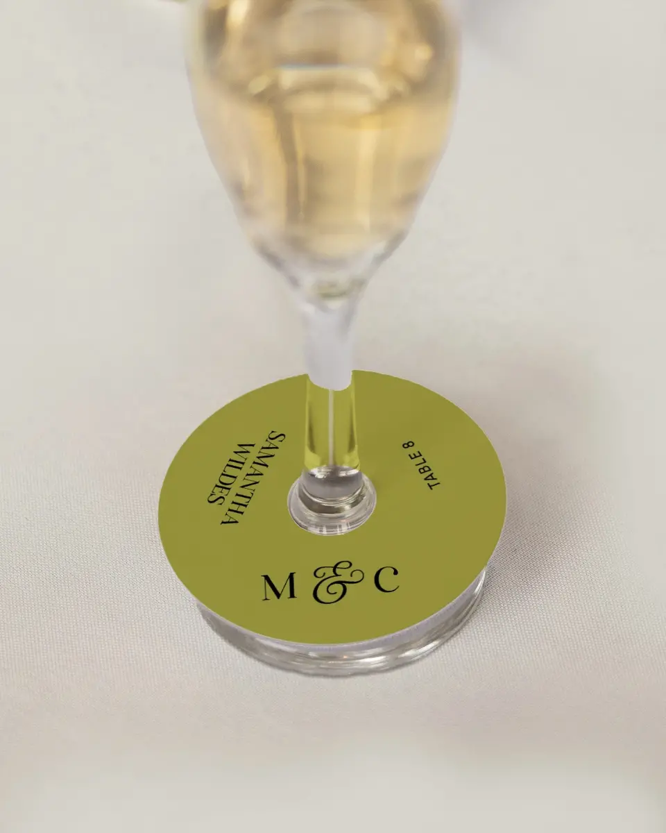 This is a 3" Circle Wedding Place Card called The Mallory printed in full color on Premium Smooth paper