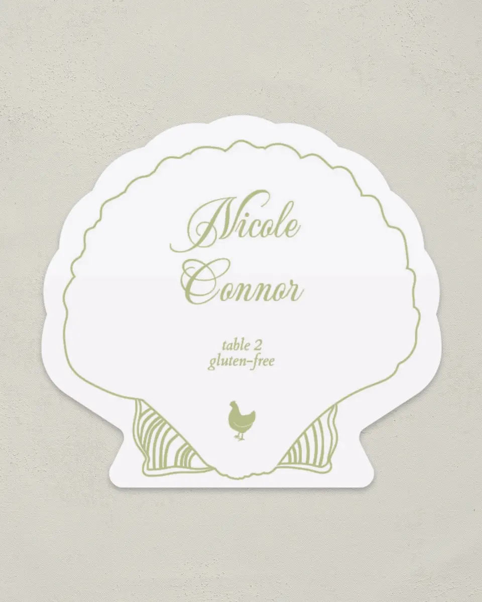 This is a 3" x 3.25" Wedding Place Card called Southern Belle printed in full color on Premium Smooth paper