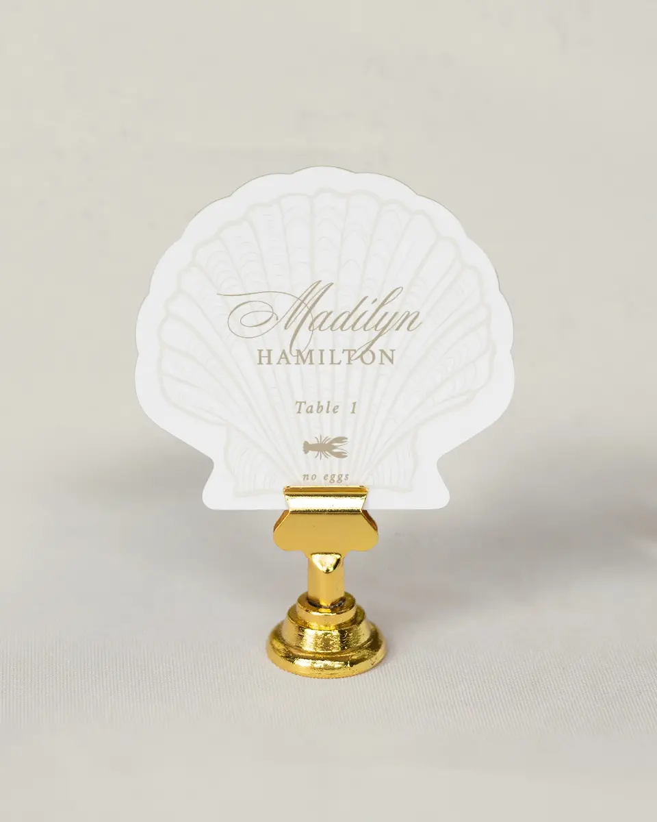 This is a 3" x 3.25" Wedding Place Card called Elegant Shell printed in full color on Premium Smooth paper