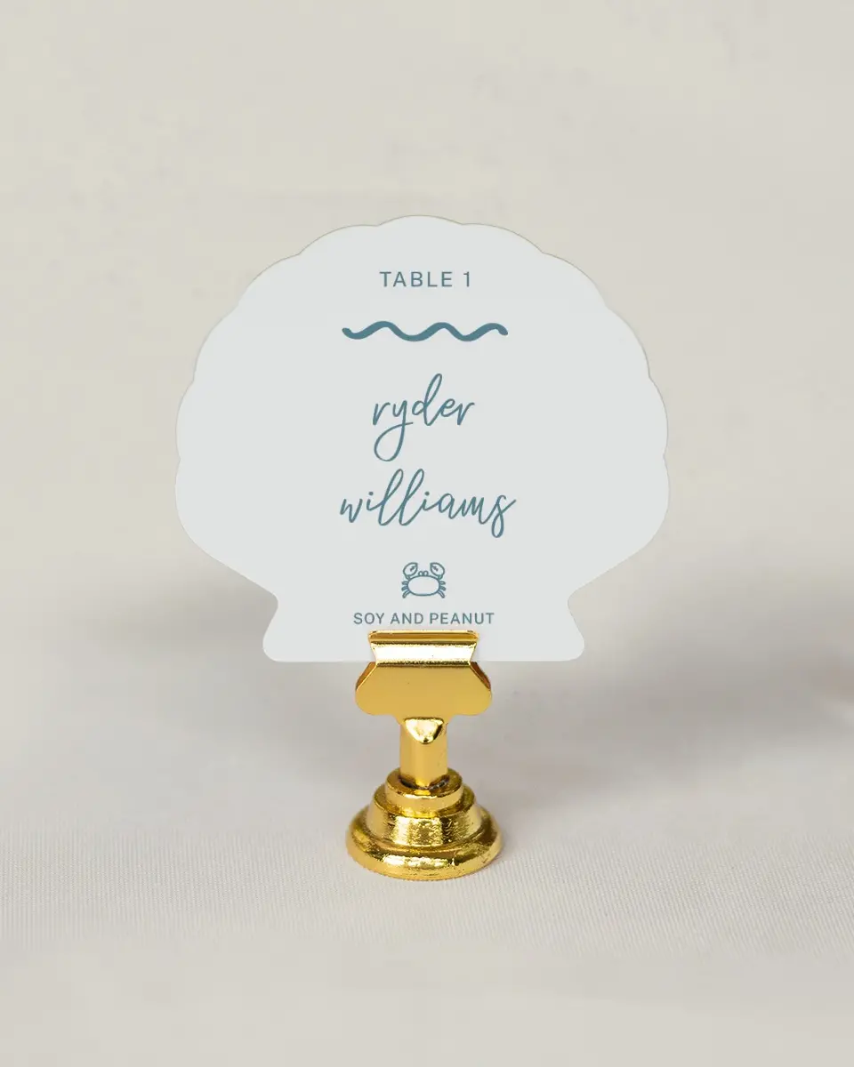 This is a 3" x 3.25" Wedding Place Card called I Hear Wedding Shells printed in full color on Premium Smooth paper