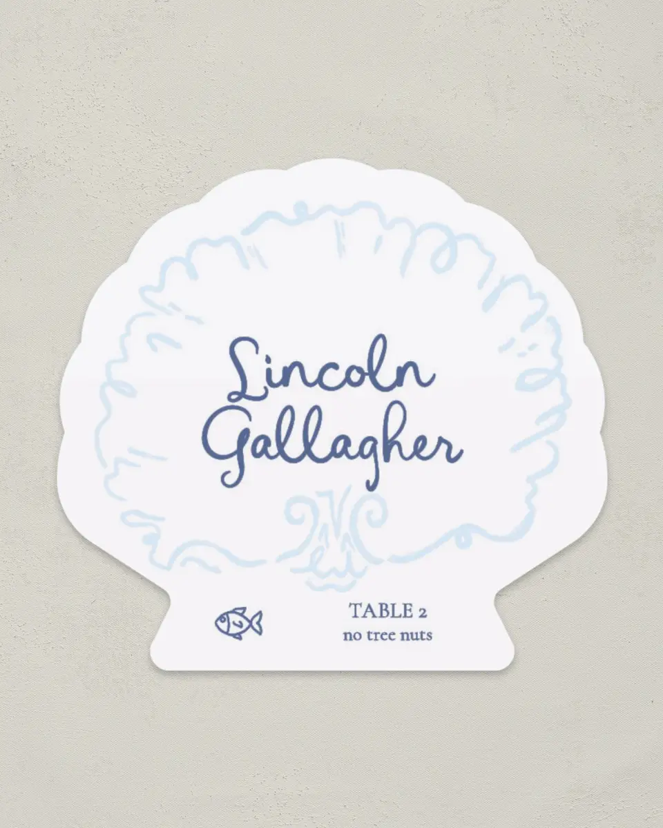 This is a 3" x 3.25" Wedding Place Card called Love by the Sea printed in full color on Premium Smooth paper