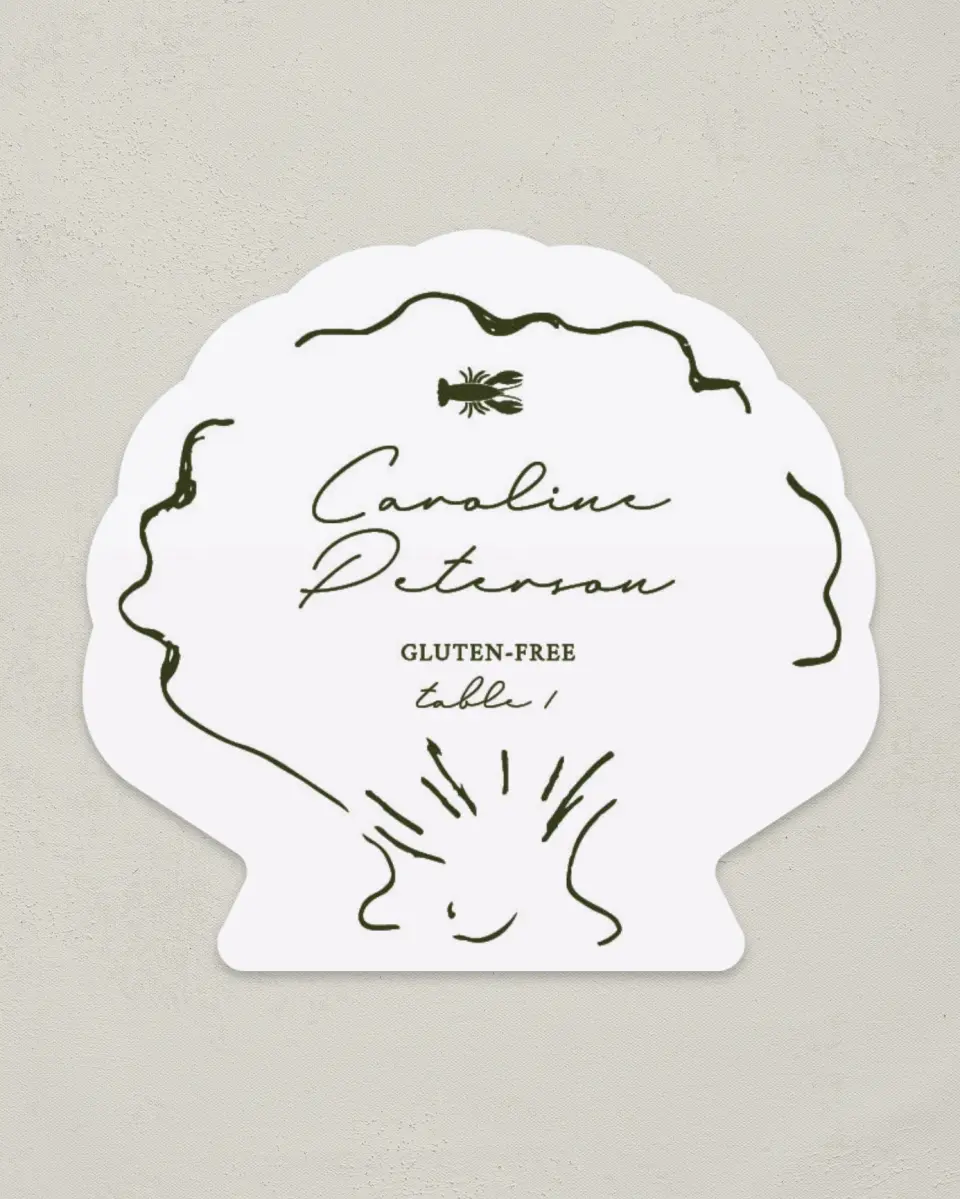 This is a 3" x 3.25" Wedding Place Card called Whimsical Shells printed in full color on Premium Smooth paper