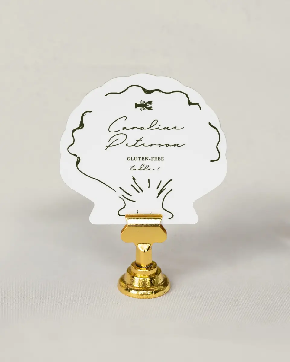 This is a 3" x 3.25" Wedding Place Card called Whimsical Shells printed in full color on Premium Smooth paper