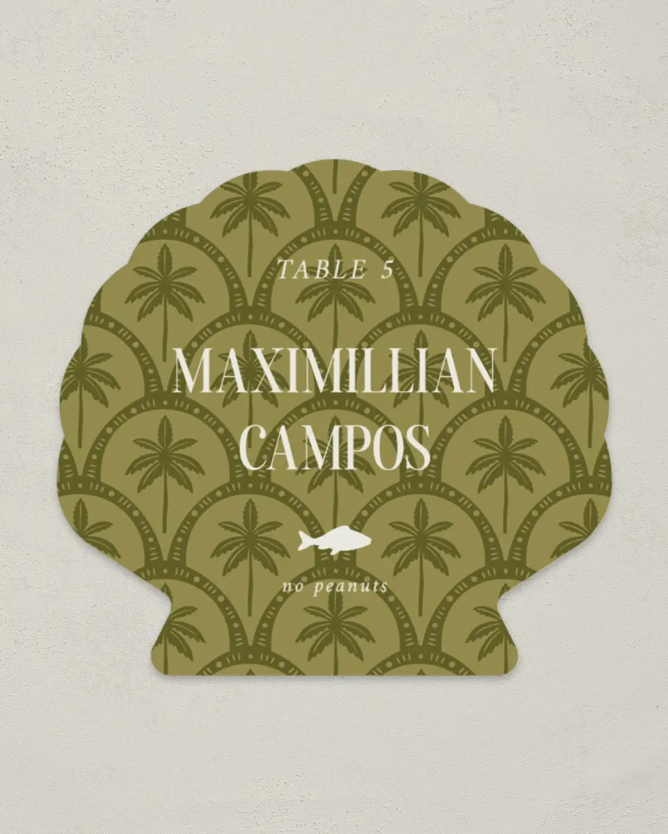 This is a 3" x 3.25" Wedding Place Card called Tropical Treasure printed in full color on Premium Smooth paper
