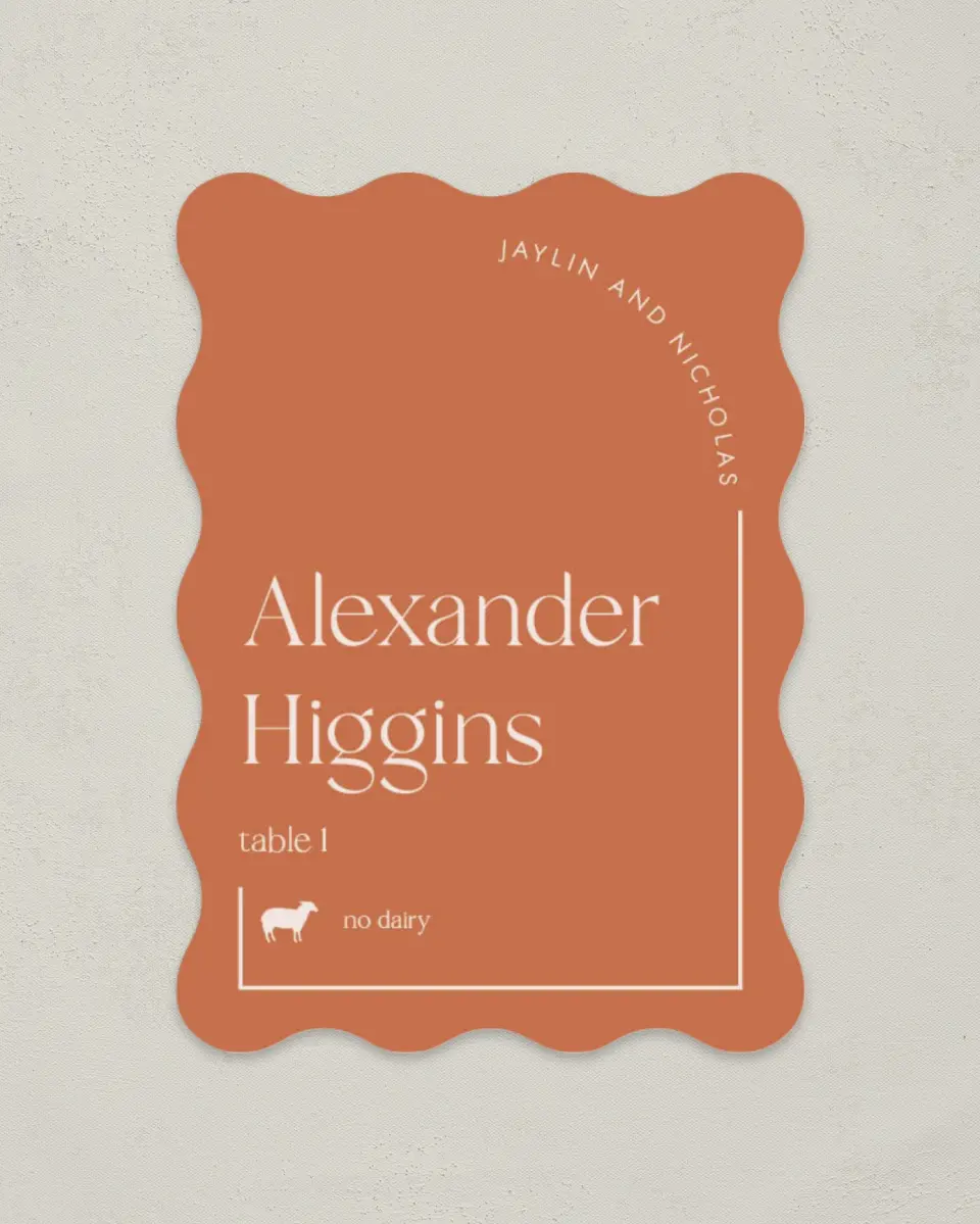 This is a 2.5" x 3.5" Wedding Place Card called The Jaylin printed in full color on Premium Smooth paper