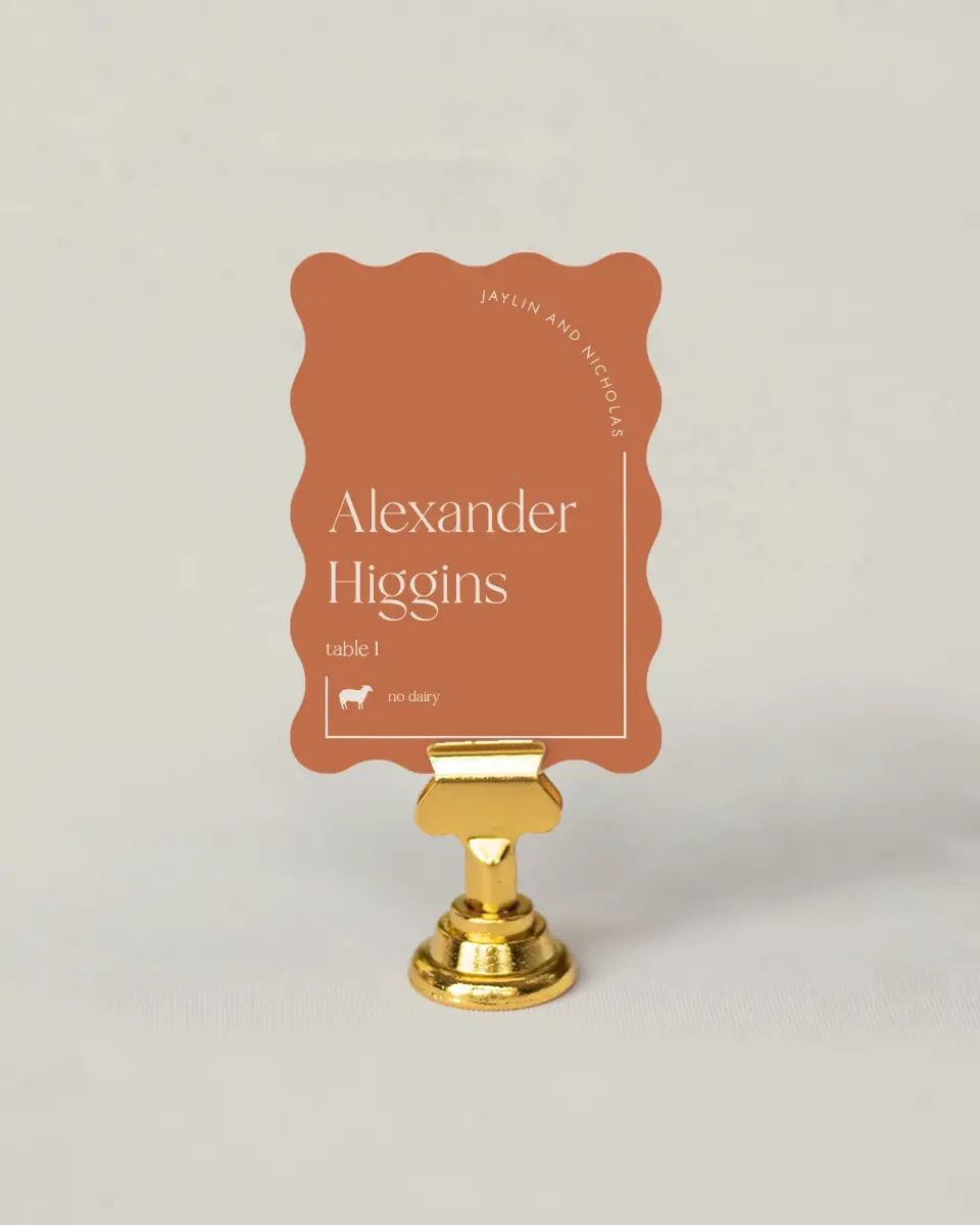 This is a 2.5" x 3.5" Wedding Place Card called The Jaylin printed in full color on Premium Smooth paper