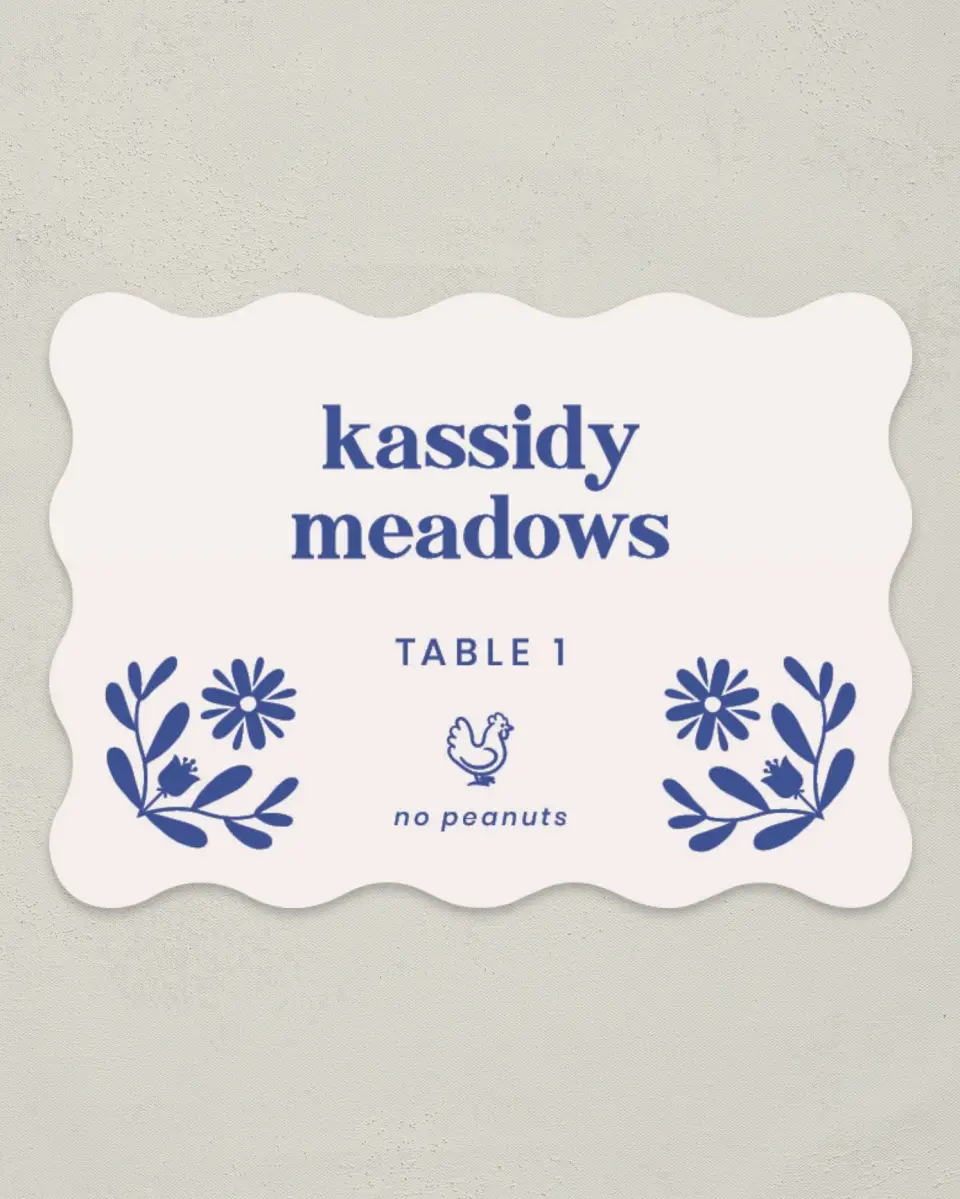 This is a 2.5" x 3.5" Wedding Place Card called The Kassidy printed in full color on Premium Smooth paper