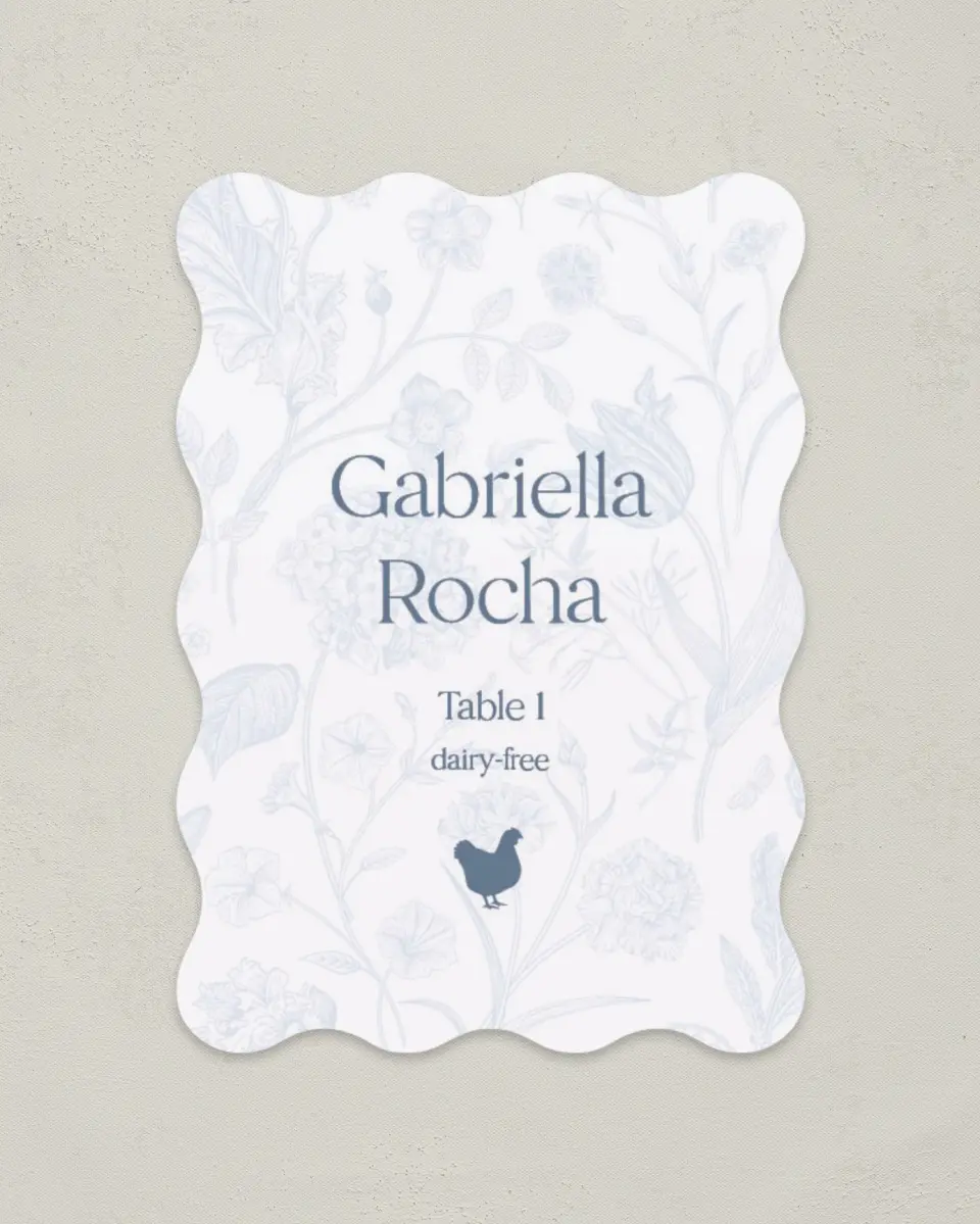 This is a 2.5" x 3.5" Wedding Place Card called The Gabriella printed in full color on Premium Smooth paper