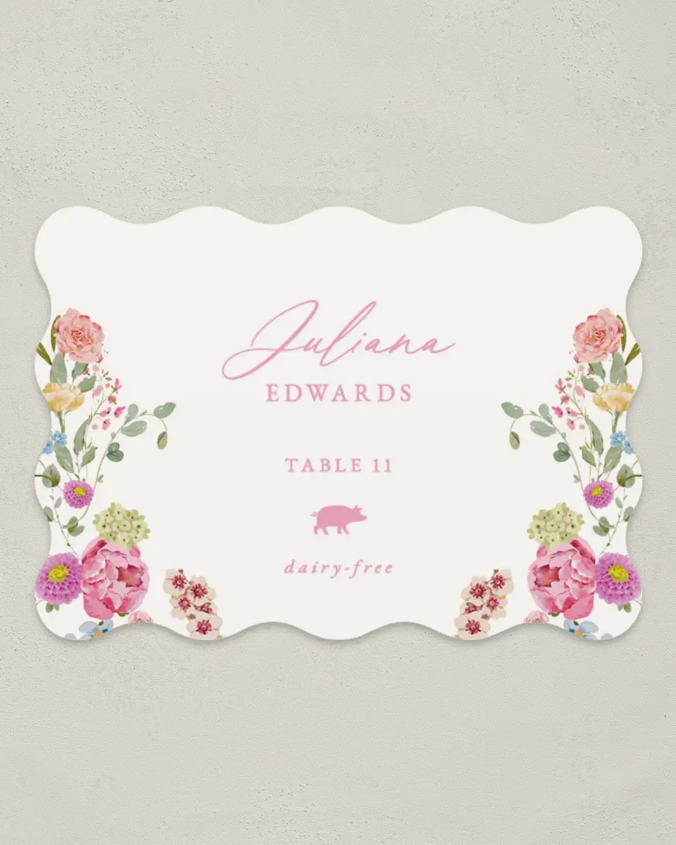 This is a 2.5" x 3.5" Wedding Place Card called The Florence printed in full color on Premium Smooth paper
