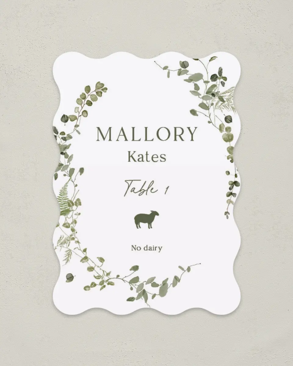 This is a 2.5" x 3.5" Wedding Place Card called The Hailey printed in full color on Premium Smooth paper
