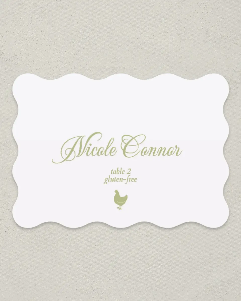This is a 2.5" x 3.5" Wedding Place Card called Southern Belle printed in full color on Premium Smooth paper