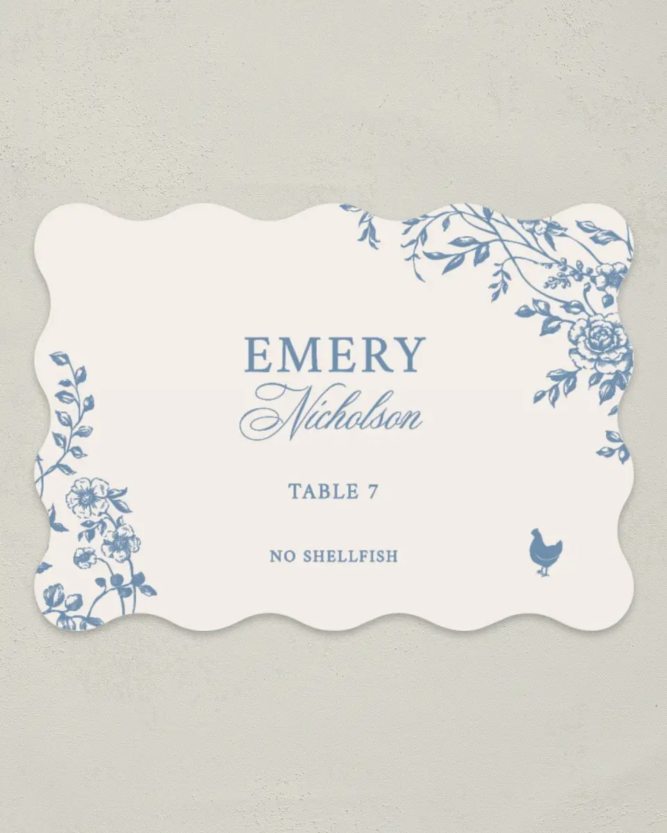 This is a 2.5" x 3.5" Wedding Place Card called Vintage Reverie printed in full color on Premium Smooth paper