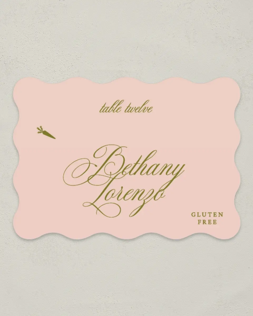 This is a 2.5" x 3.5" Wedding Place Card called Love Off Script printed in full color on Premium Smooth paper