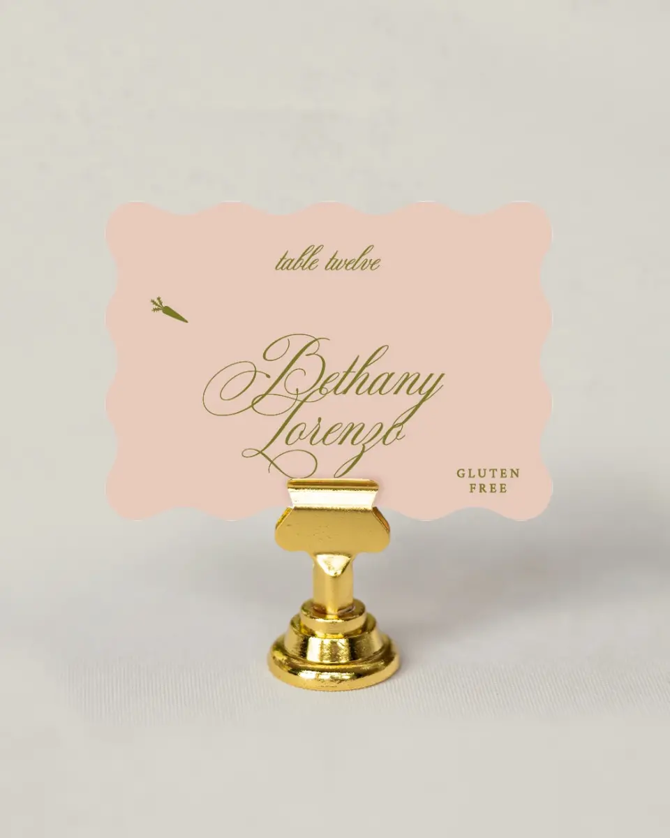 This is a 2.5" x 3.5" Wedding Place Card called Love Off Script printed in full color on Premium Smooth paper