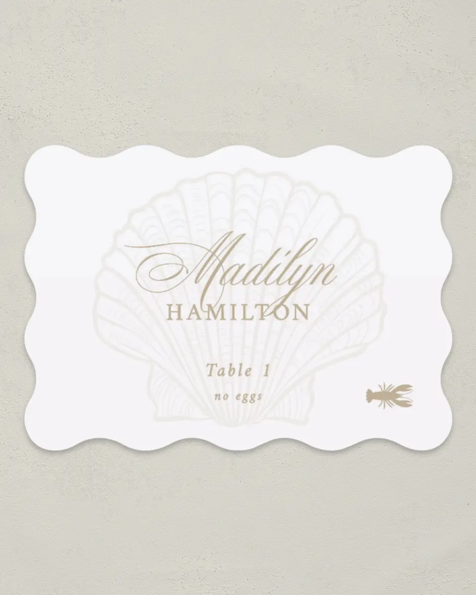 This is a 2.5" x 3.5" Wedding Place Card called Elegant Shell printed in full color on Premium Smooth paper