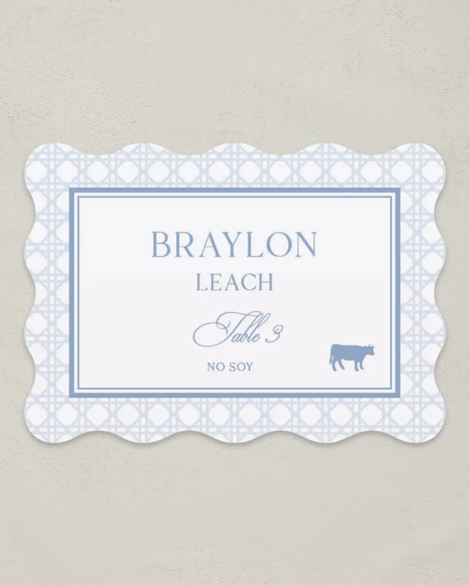 This is a 2.5" x 3.5" Wedding Place Card called Woven Serenity printed in full color on Premium Smooth paper
