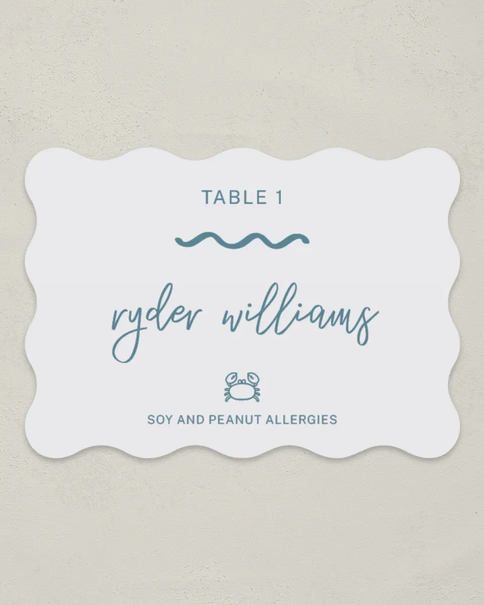 This is a 2.5" x 3.5" Wedding Place Card called I Hear Wedding Shells printed in full color on Premium Smooth paper