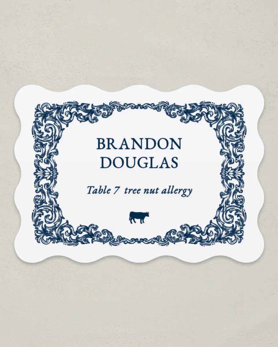 This is a 2.5" x 3.5" Wedding Place Card called Heirloom Crest printed in full color on Premium Smooth paper
