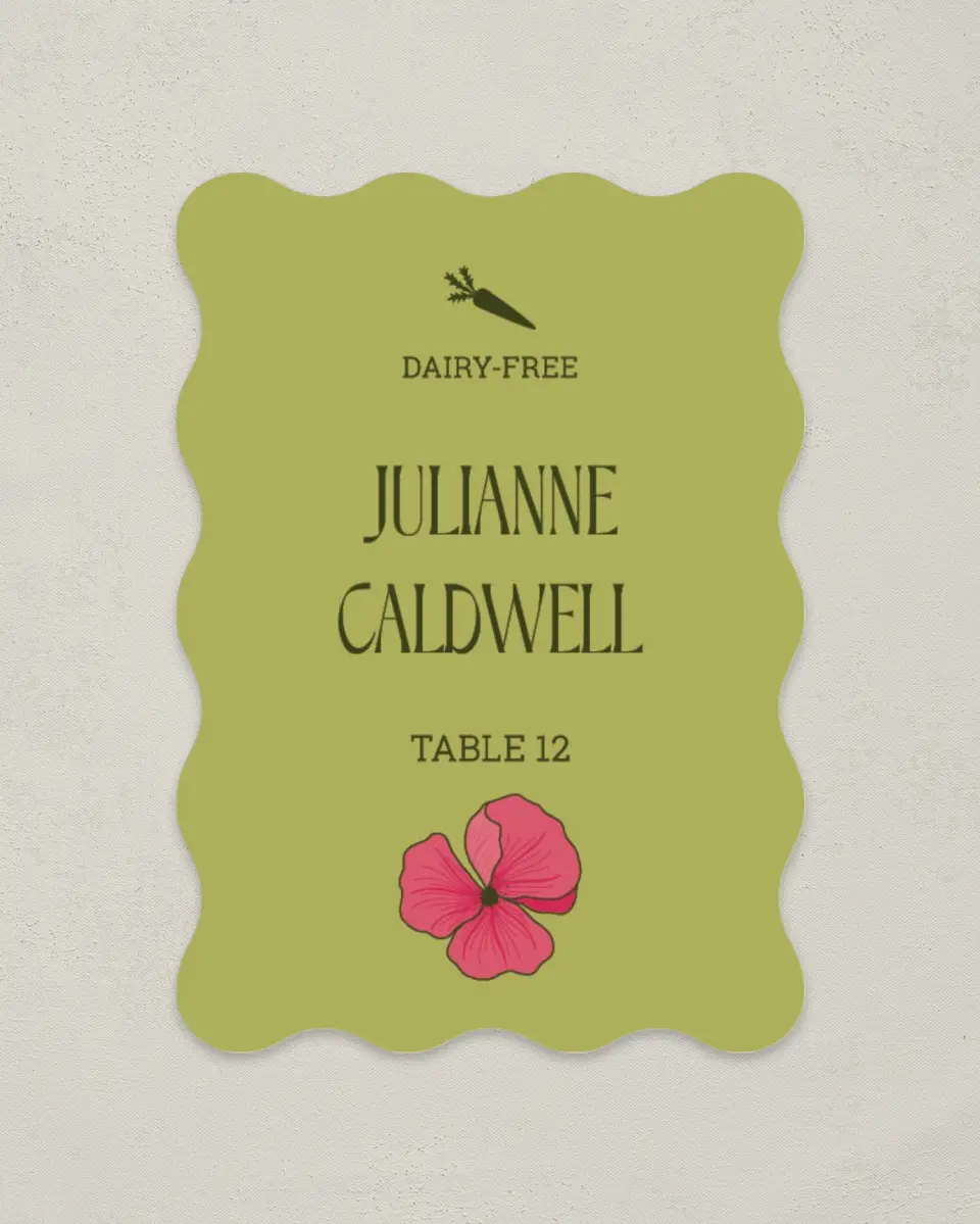 This is a 2.5" x 3.5" Wedding Place Card called Nouveau Romance printed in full color on Premium Smooth paper