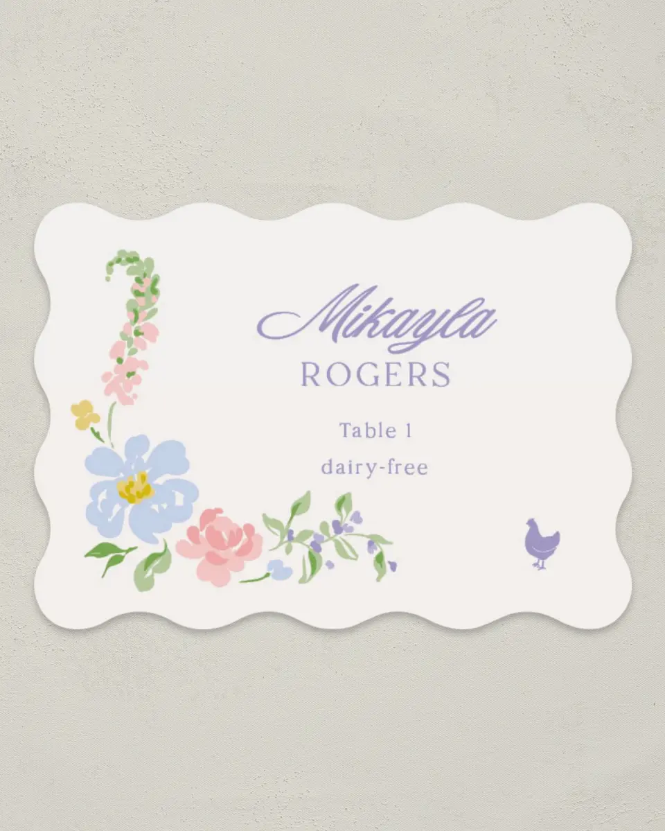 This is a 2.5" x 3.5" Wedding Place Card called Gentle Garden printed in full color on Premium Smooth paper