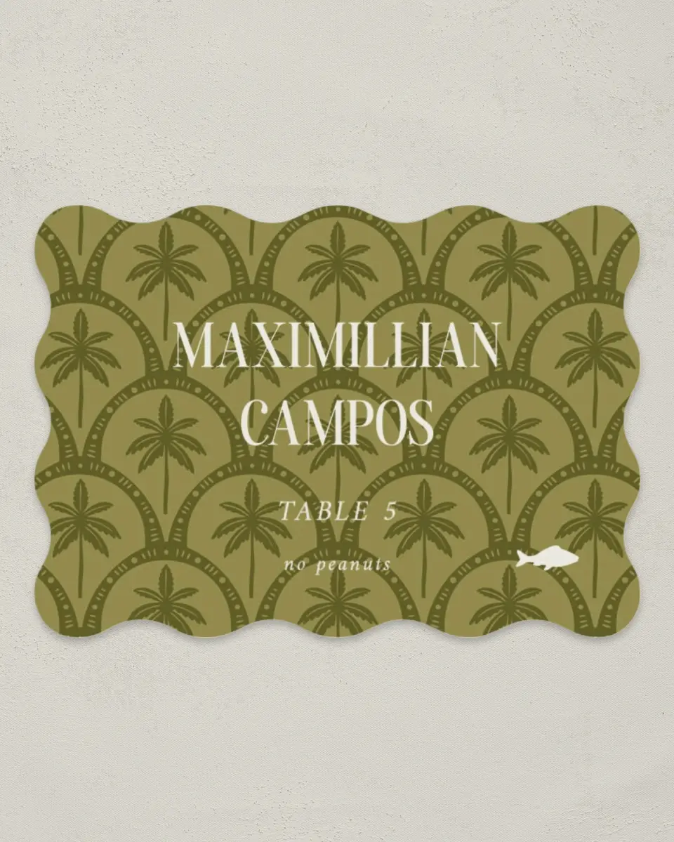 This is a 2.5" x 3.5" Wedding Place Card called Tropical Treasure printed in full color on Premium Smooth paper