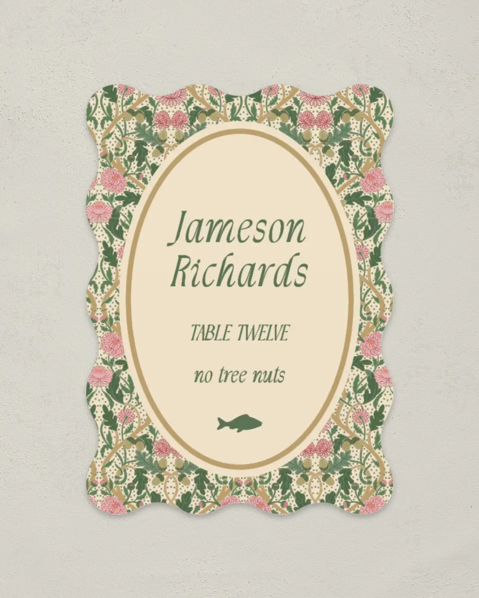 This is a 2.5" x 3.5" Wedding Place Card called Regal Garden printed in full color on Premium Smooth paper
