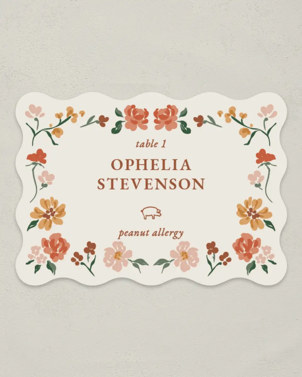 This is a 2.5" x 3.5" Wedding Place Card called Plush Petals printed in full color on Premium Smooth paper