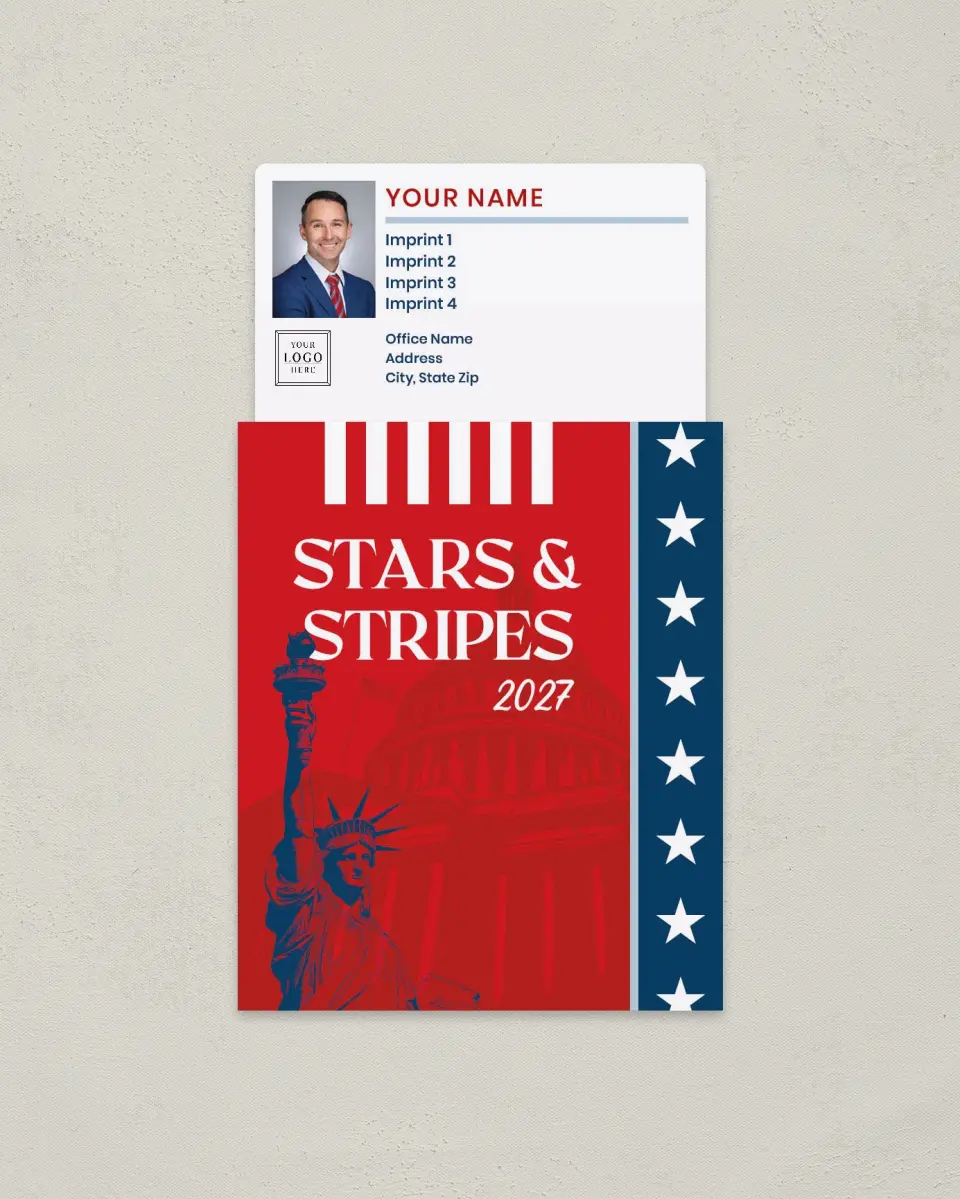 This is a 3½" x 6¼" Tear-Off Calendar Magnet called Stars & Stripes printed in full color